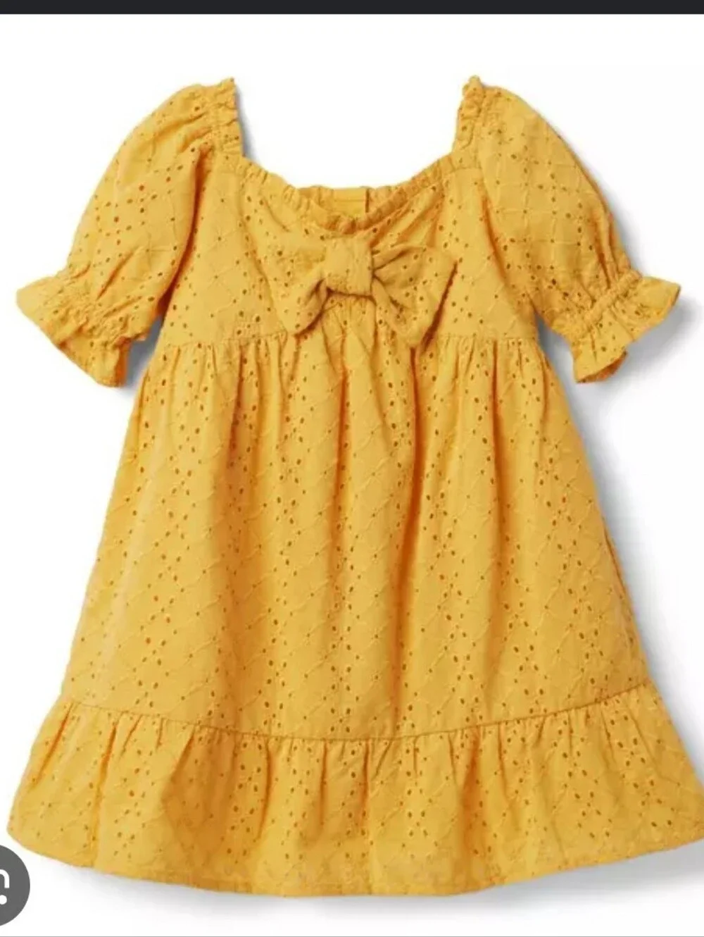 Janie And Jack Eyelet Puff Sleeve Dress Girls Size 5 Golden Apricot